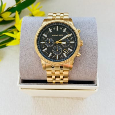 Reloj hombre Michael Kors correa metalica fondo negro 3 relojes dorado1