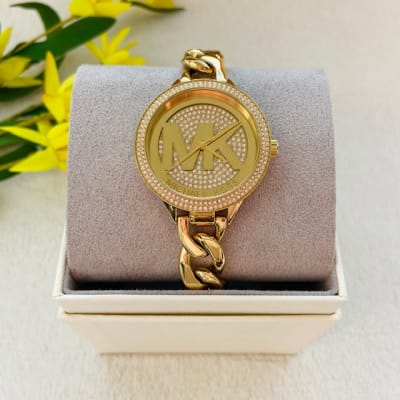 Reloj mujer Michael Kors correa metalica fondo circones letras MK dorado1
