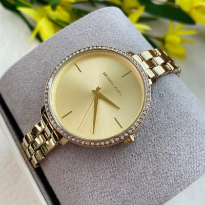 Reloj mujer Michael Kors correa metalica delgada circunferencia circones dorado