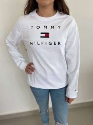 Poleron mujer Tommy Hilfiger logo grande blanco1