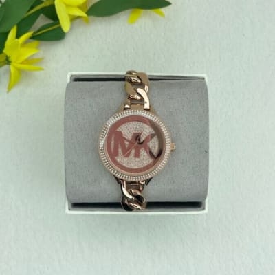 Reloj mujer Michael Kors correa metalica fondo circones letras MK rose gold1