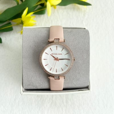 Reloj mujer Michael Kors correa cuero rosa pastel circunferencia rose circones1