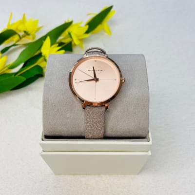 Reloj mujer Michael Kors correa cuero fondo rose gold glitter plateado1