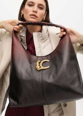 Cartera Lola Casademunt Shopper asa trenzada y logo LC leopardo degrade Burdeo y Negro