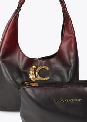 Cartera Lola Casademunt Shopper asa trenzada y logo LC leopardo degrade Burdeo y Negro