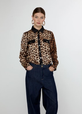 Camisa Lola Casademunt Satin Negro con Animal