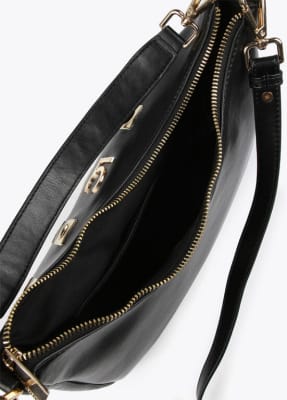 Cartera Lola Casademunt Shoulderbag media luna con ojales cuadrados Negro