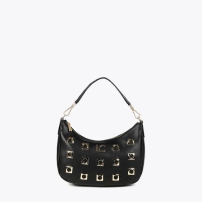 Cartera Lola Casademunt Shoulderbag media luna con ojales cuadrados Negro1