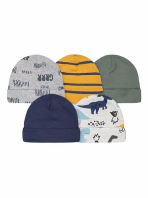 Set 5 gorros Gerber azul, amarillo rayas, grises1