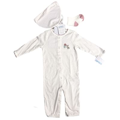 Conjunto Carter's 3 piezas enterito blanco puntos rosa1