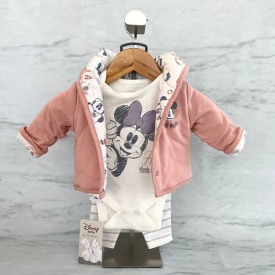 Conjunto Primark Minnie poleron con body y calzas damasco/blanco