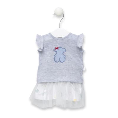 Conjunto Baby Tous 2 piezas polera celeste y falda estampado oso1