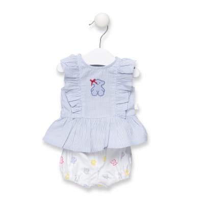 Conjunto Baby Tous 2 piezas blusa celeste con short estampado osos