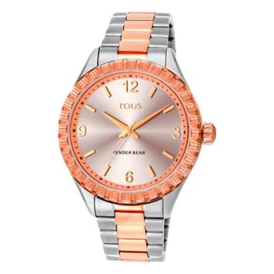 Reloj Mujer Tous analógico Tender Bear con relieve de osos plateado con rosado