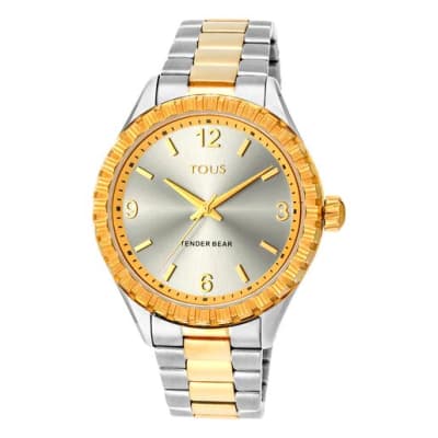 Reloj Mujer Tous analógico Tender Bear con relieve de osos plateado con dorado1