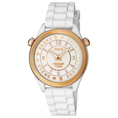 Reloj Mujer Tous Correa De Silicona Blanco Acero IP Rosado1