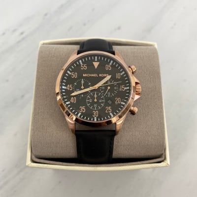 Reloj hombre Michael Kors correa cuero circunferencia cobre negro1
