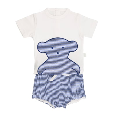Conjunto Baby Tous polera blanca oso y short a rayas azul1