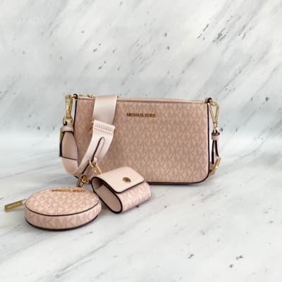 Cartera Michael Kors Crossbody Tech Attached monograma Rosa1