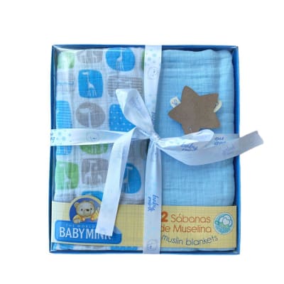set 2 Tutos muselina Baby Mink animales y azul
