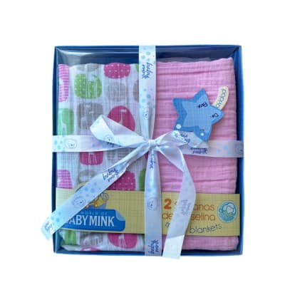 set 2 Tutos muselina Baby Mink animales y rosado