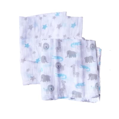 Set 2 tutos muselina Mini me animales gris con verde agua