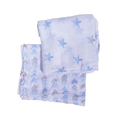 Set 2 tutos muselina Mini me estrellas y flechas celeste