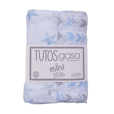 Set 2 tutos muselina Mini me estrellas y flechas celeste