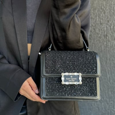 Cartera Kate Spade Crossbody Cuero negro, tela y brillos