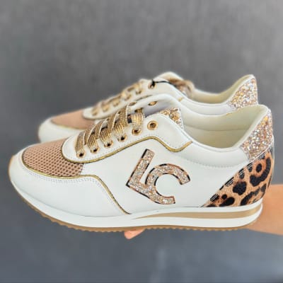 Zapatillas mujer Lola Casademunt Blancas leopardo y brillos1