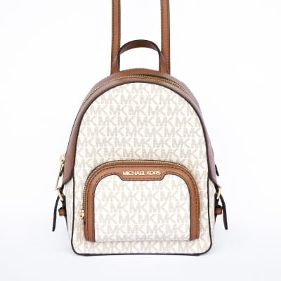 Mochila Crossbody Michael Kors Jayce Small Monograma Vainilla Cafe1