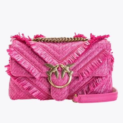 Cartera Pinko Chevron MedianaTela con flecos Rosada1