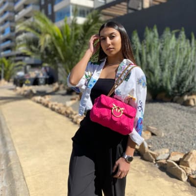 Crossbody Pinko Love Medium Puff Tela Rosada1