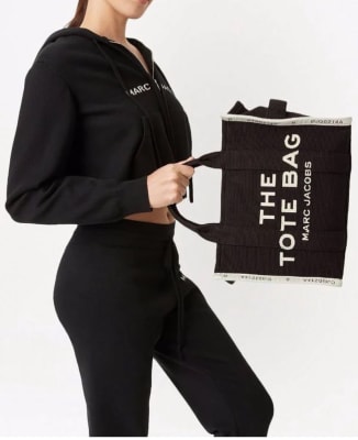 Bolso Marc Jacobs The Tote Bag Jacquard Medium Negro bordes beige1