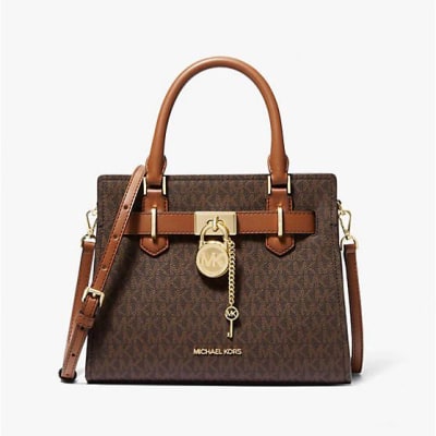 Cartera Michael Kors Hamilton Satchel Mediana monograma cafe1