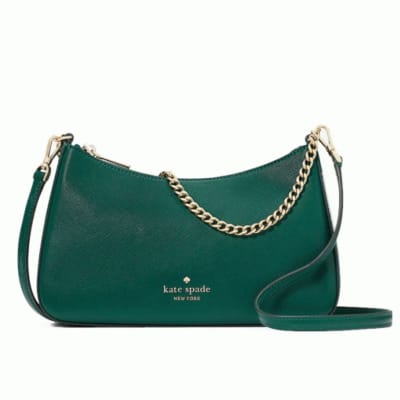 Cartera Kate Spade Crossbody tipo bote con cadena verde detalles dorados1