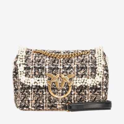 Cartera Pinko Mini Puff Pearls estilo chanel beige1