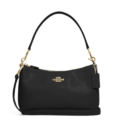Cartera Coach Shoulder bag cuero negro detalles dorados1