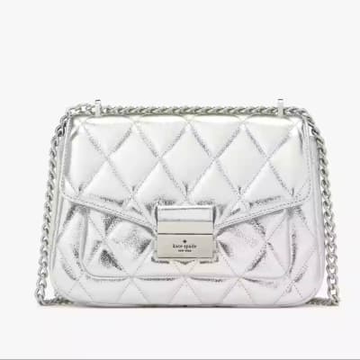 Cartera Kate Spade Crossbody Carey S acolchada Cuero plateada1