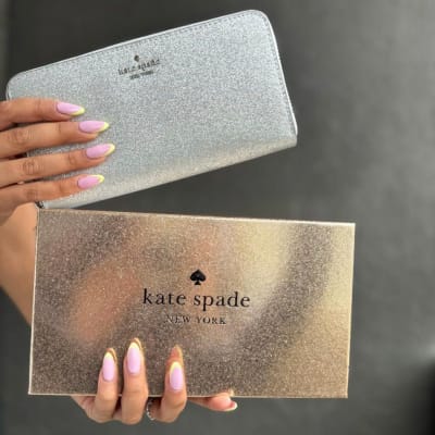 Billetera Kate Spade Grande Larga Plateado Glitter