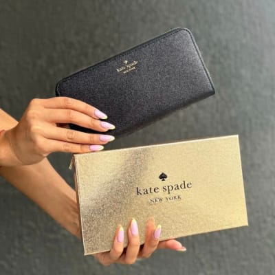 Billetera Kate Spade Grande Larga Negro Glitter