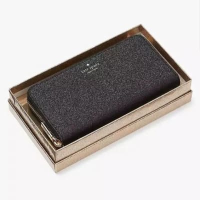 Billetera Kate Spade Grande Larga Negro Glitter