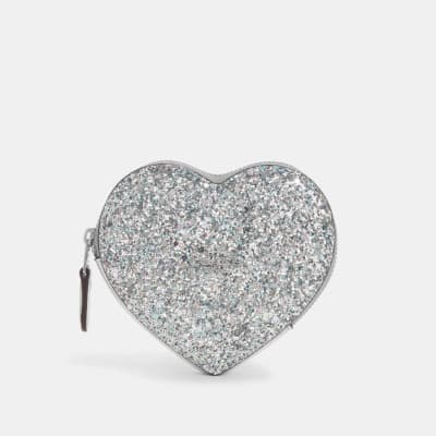 Monedero Coach Corazon plateado glitter