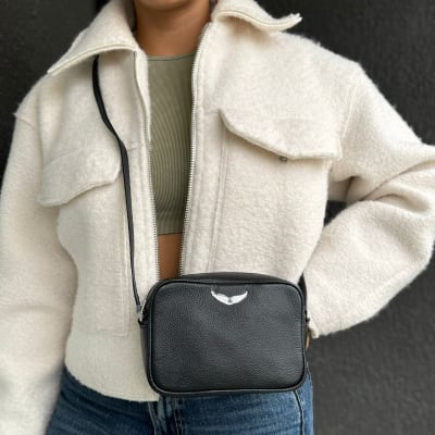 Cartera Zadig et Voltaire Crossbody Cuadrado Cuero Liso Negro