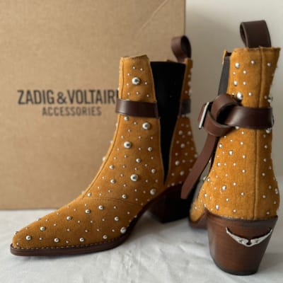 Botines Zadig et Voltaire cuero cafe tachas1
