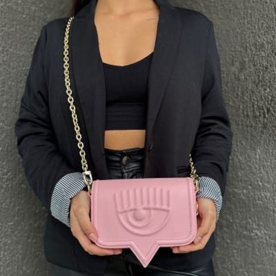 Cartera Chiara Ferragni Logo Patch Chain-Linked rosa palo2