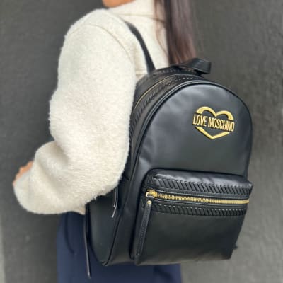 Mochila Love Moschino Grande logo moschino corazon y cierre fuera Cuero Negro1