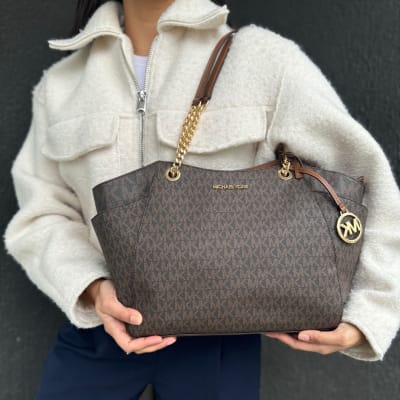 Cartera Michael Kors New Chain Shoulder monograma Cafe1