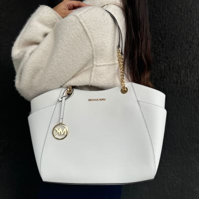 Cartera Michael Kors New Chain Shoulder Cuero Blanco1