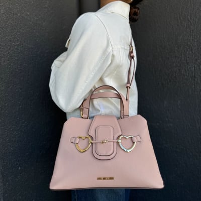 Cartera Love Moschino Broche Corazon rosa palo3